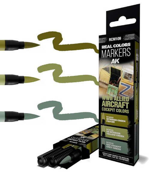 Real Colors Acrylic Paint Markers WWII Allied Aircraft Cockpit Set (3) AK Interactive