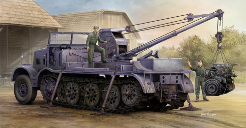 SdKfz 9/1 Schwerer Zugkraftwagen 18-Ton Halftrack w/6-Ton Billstein Crane 1/35 Trumpeter